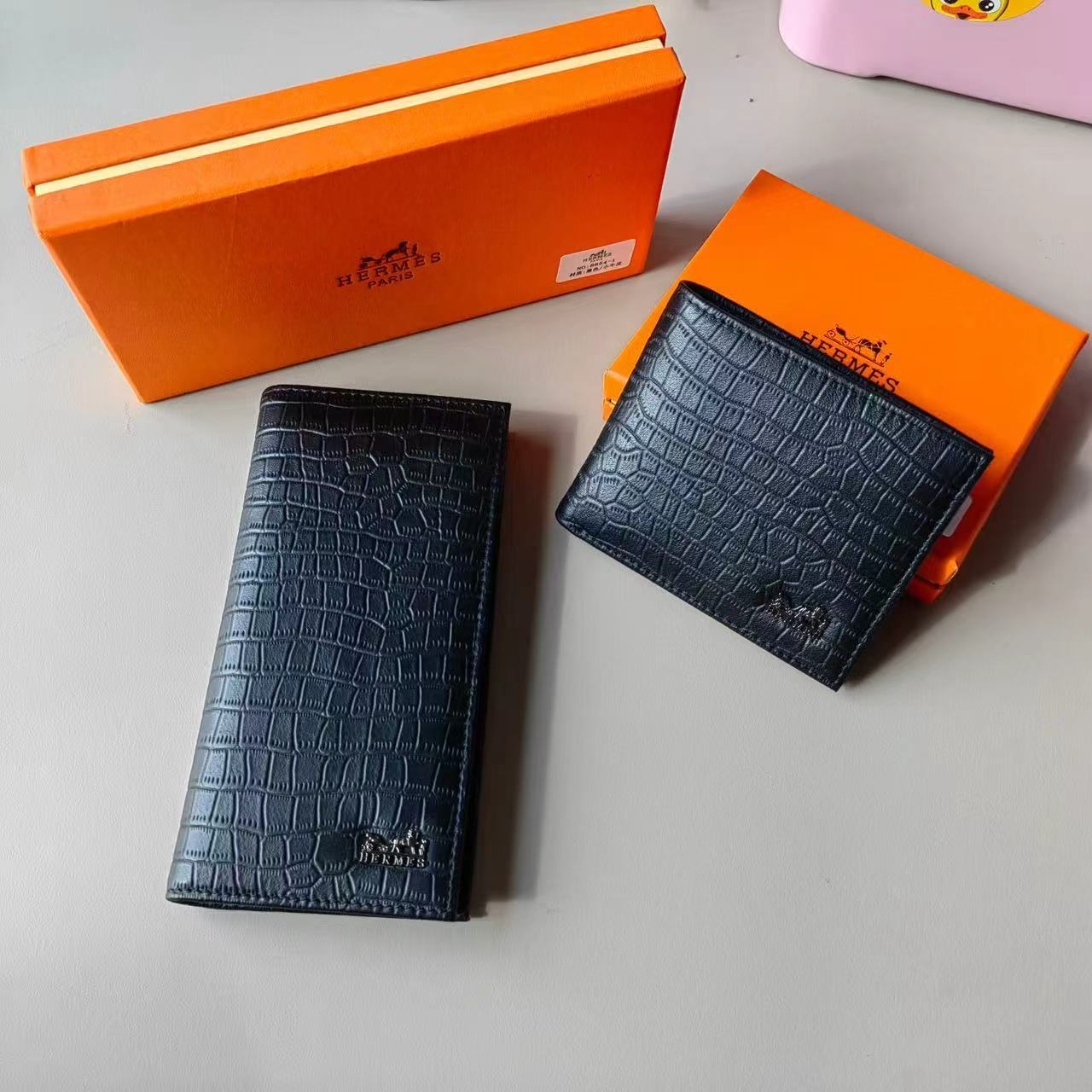 H MC2 Fleming Long Wallet & Compact Wallet Set 'Matte Black Alligator'