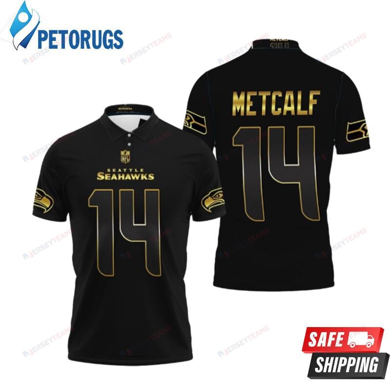 Dk Metcalf 14 Seattle Seahawks American Football Team Black Golden Printed Polo Shirt
