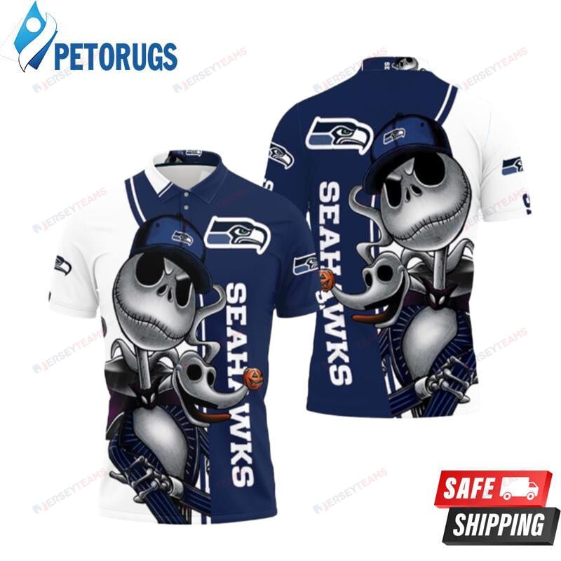 Seattle Seahawks Jack Skellington And Zero Printed Polo Shirt
