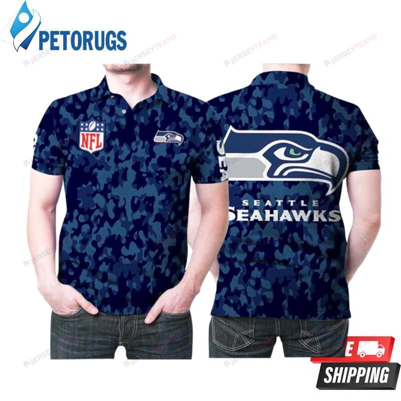 Seattle Seahawks Blue Camo Pattern Printed Polo Shirt