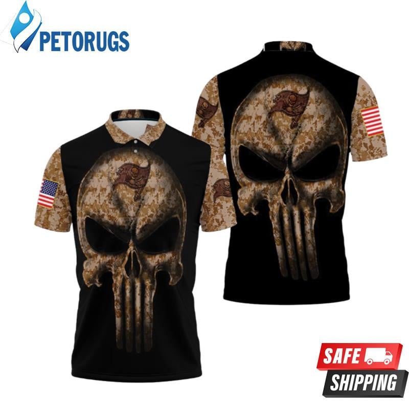Camouflage Skull Tampa Bay Buccaneers American Flag Printed Polo Shirt