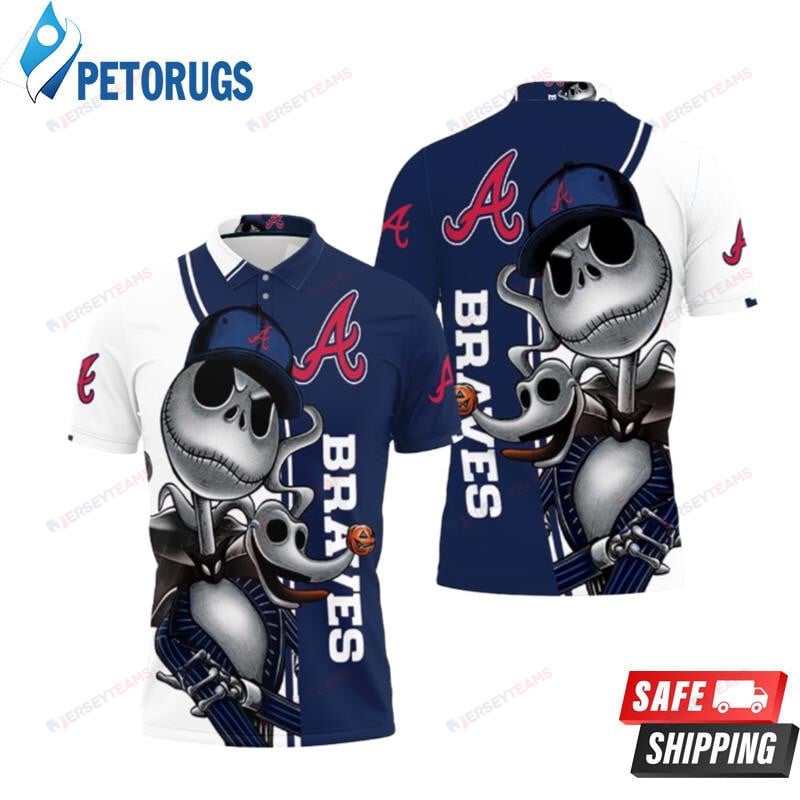 Atlanta Braves Jack Skellington And Zero Printed Polo Shirt