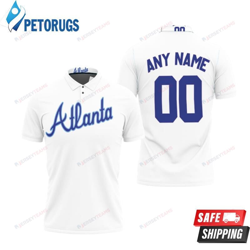Atlanta Braves Big Tall Cooperstown Collection Mesh Wordmark Custom White Black 2019 Style Custom Name & Number Printed Polo Shirt