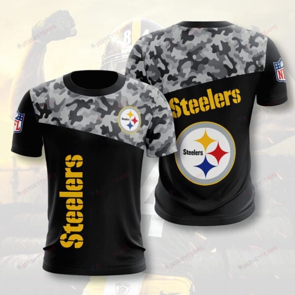 Pittsburgh Steelers Black Silver Custom Name Number T-shirt - Camo