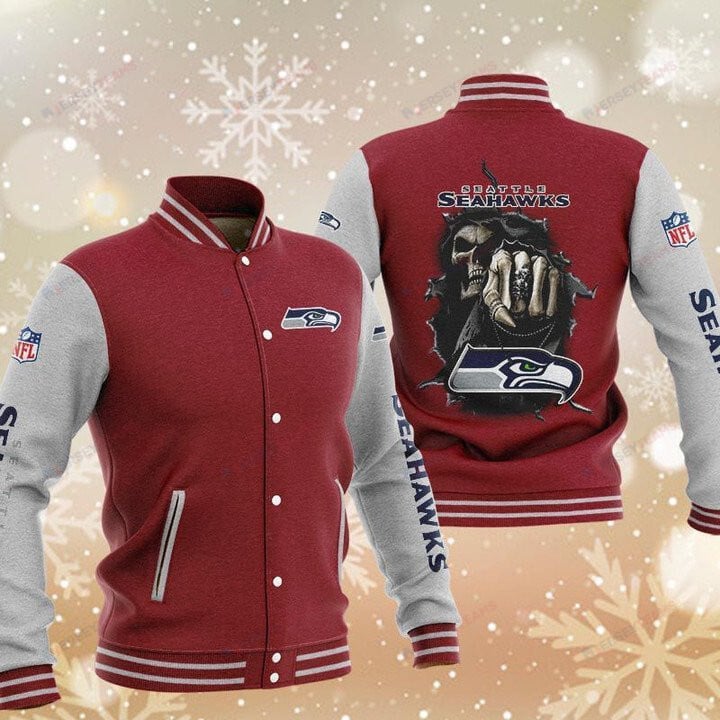 Seattle Seahawks Red Grey Skull - AOP Varsity Jacket - All-Over-Printed Jacket