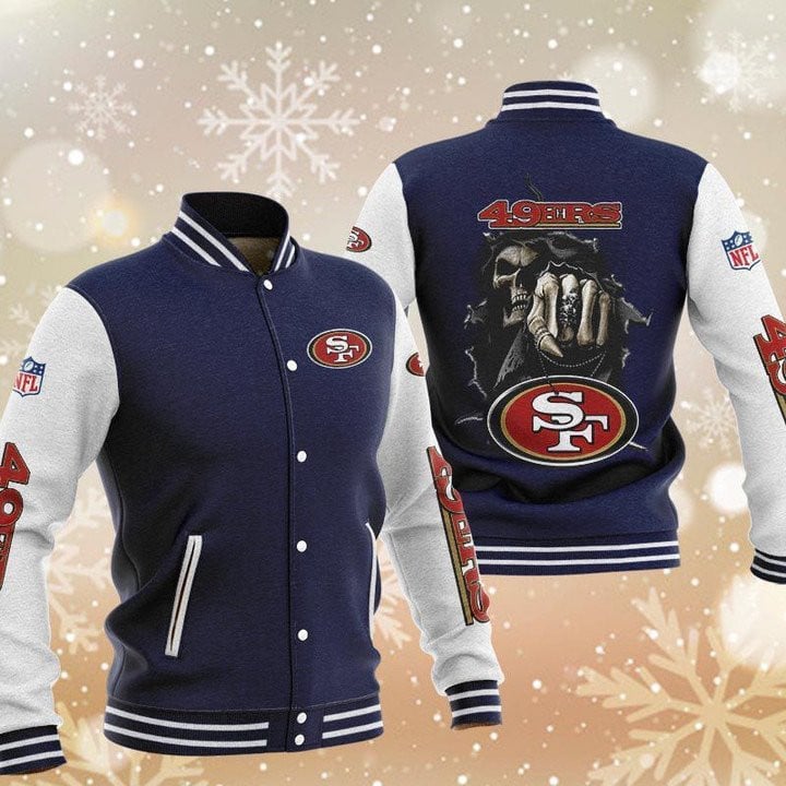 San Francisco 49ers Skull Boxing Dark Blue - AOP Varsity Jacket - All-Over-Printed Jacket