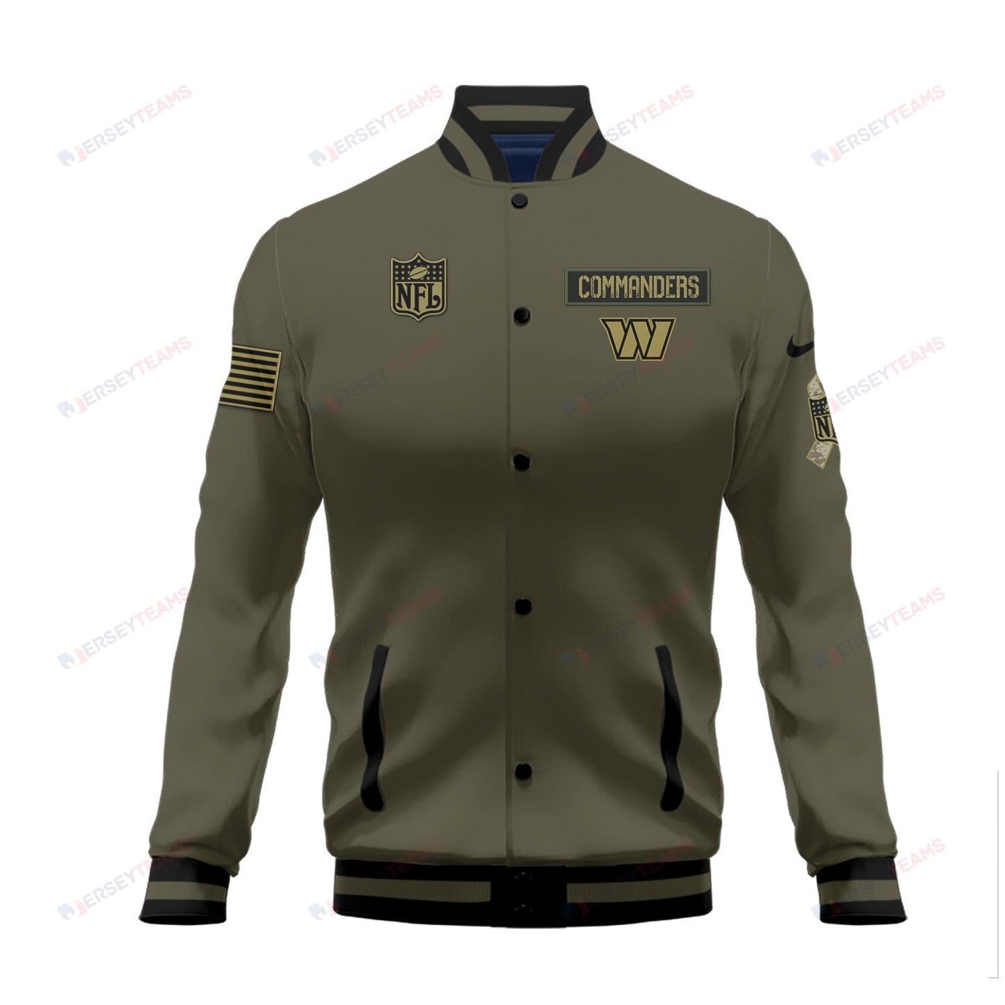 Washington Commanders 2023 Salute To Service Club Baseball Jacket Varsity Jacket - Green - All-Over-Printed Jacket