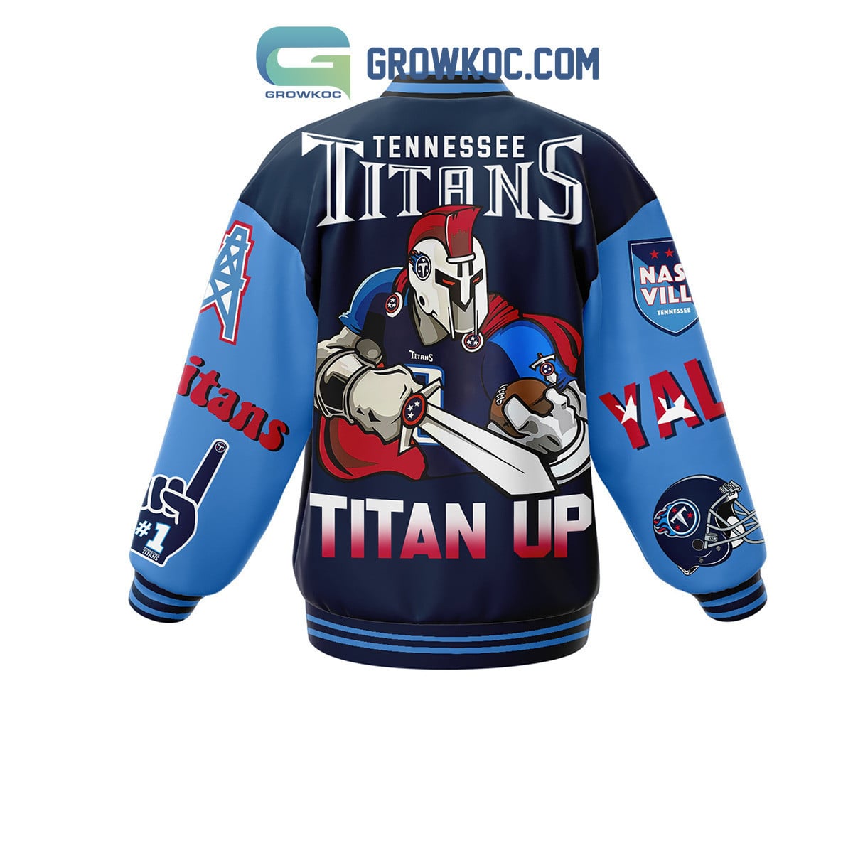 Tennessee Titans Go Titans Basketball Baseball Jacket - All Over Printed - Navy - All-Over-Printed Jacket