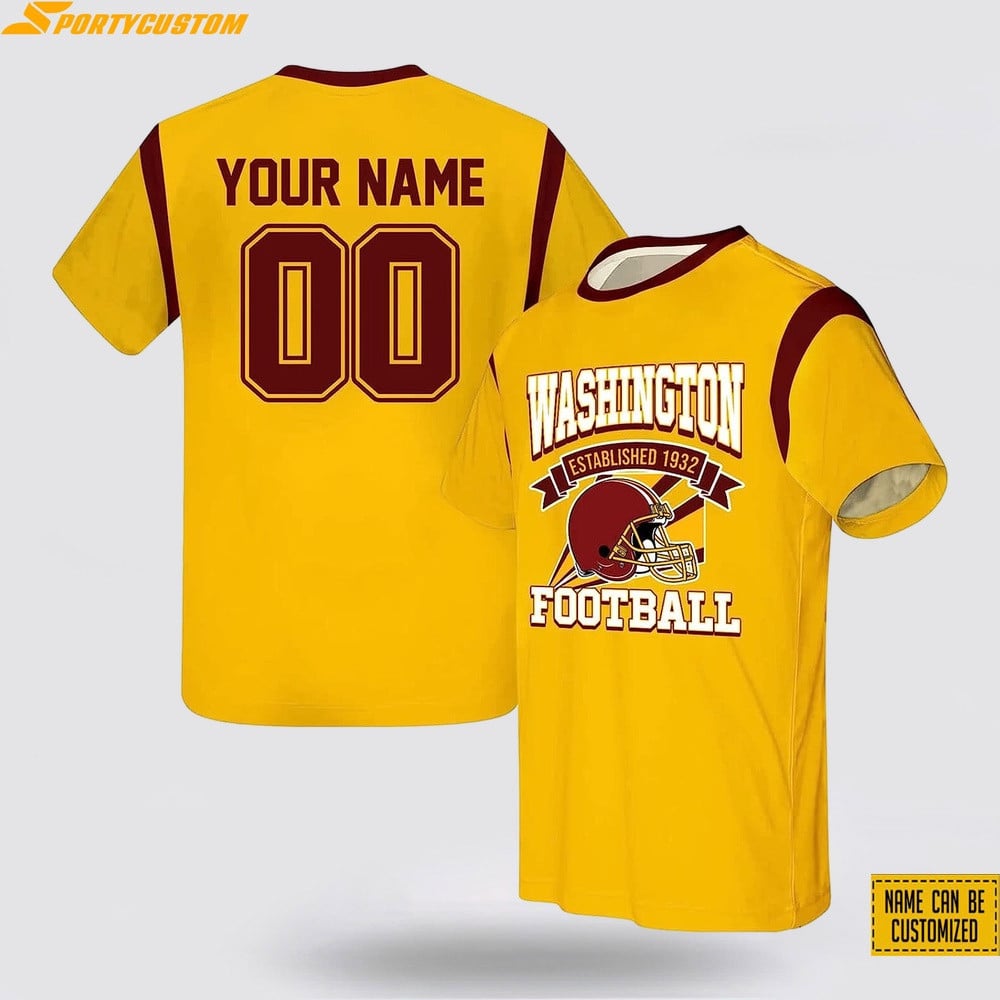 Washington Commanders Custom Name & Number All Over Printed T-Shirt - Gold