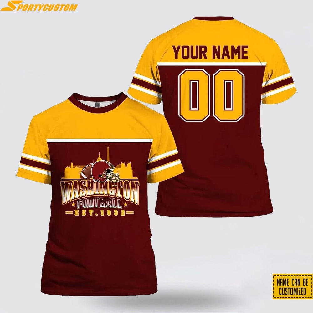 Washington Commanders Custom Name & Number All Over Printed T-Shirt - Burgundy/Gold