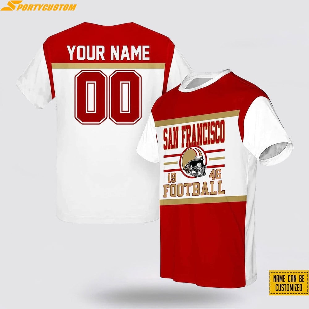 San Francisco 49ers Custom Name & Number All Over Printed T-Shirt - White