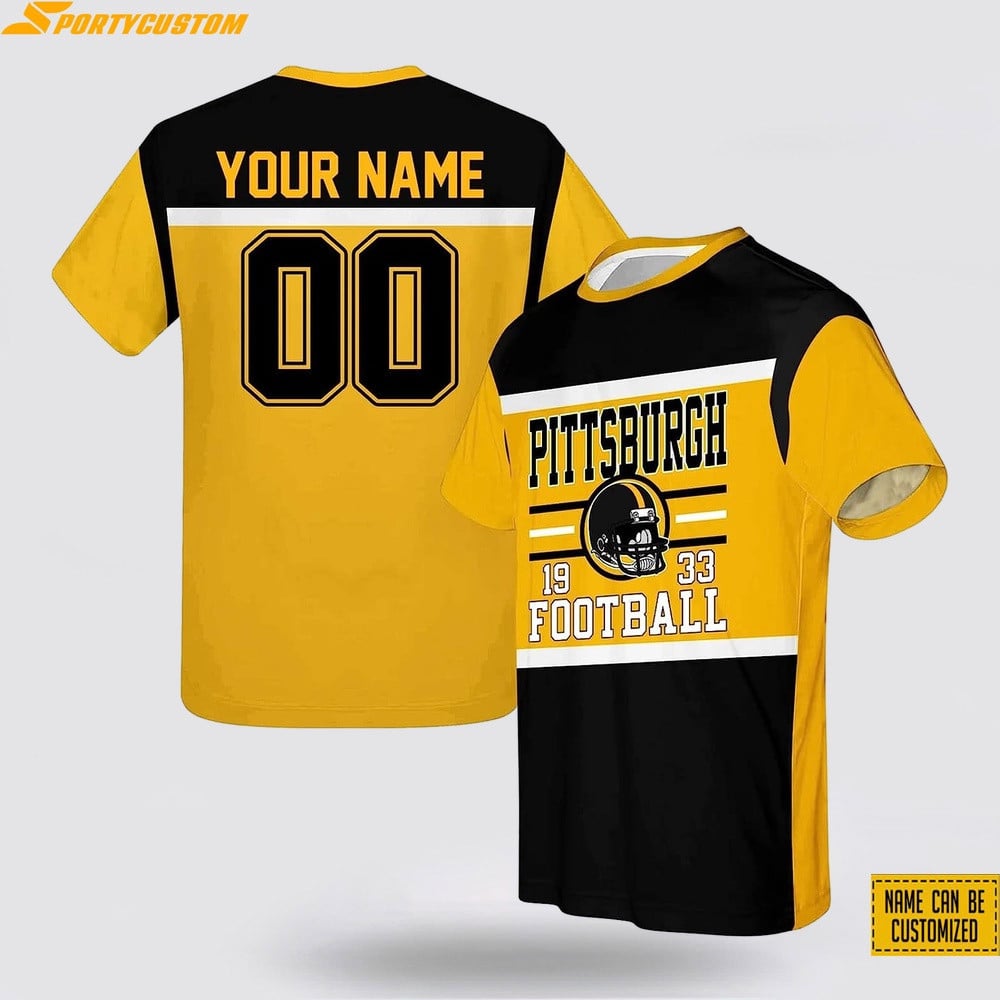Pittsburgh Steelers Custom Name & Number All Over Printed T-Shirt - Black Gold