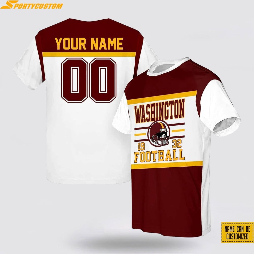 Washington Commanders Helmet Football Custom Name & Number All Over Printed T-Shirt - Burgundy/White