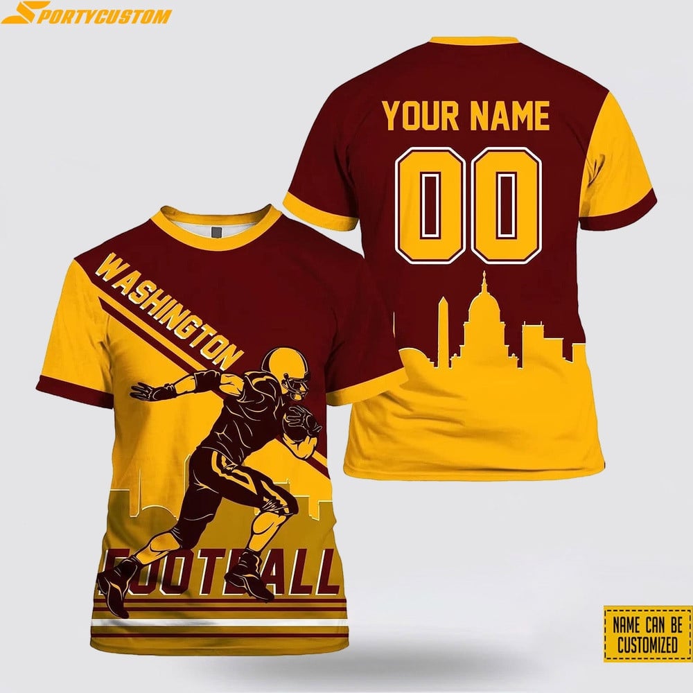 Washington Commanders Player Custom Name & Number All Over Printed T-Shirt - Burgundy/Gold