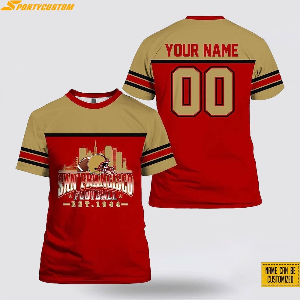 San Francisco 49ers City Custom Name & Number All Over Printed T-Shirt - Gold/Red