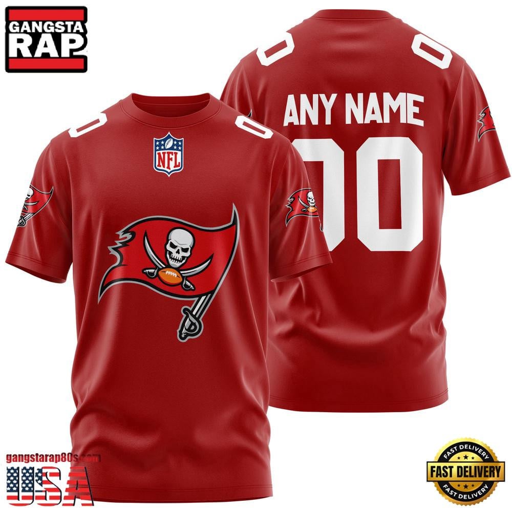 Tampa Bay Buccaneers Team Sport Custom Name & Number All Over Printed T-Shirt - Red