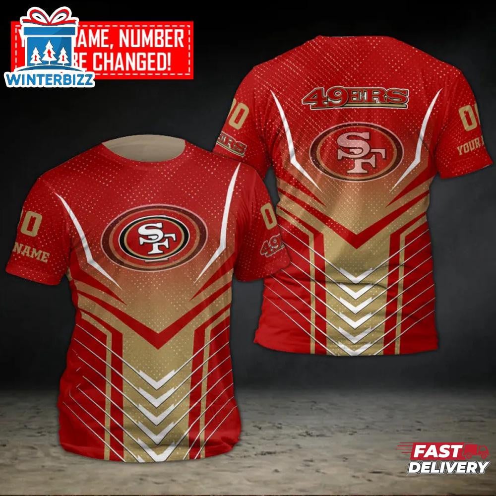 San Francisco 49ers Custom Name & Number All Over Printed T-Shirt - Red