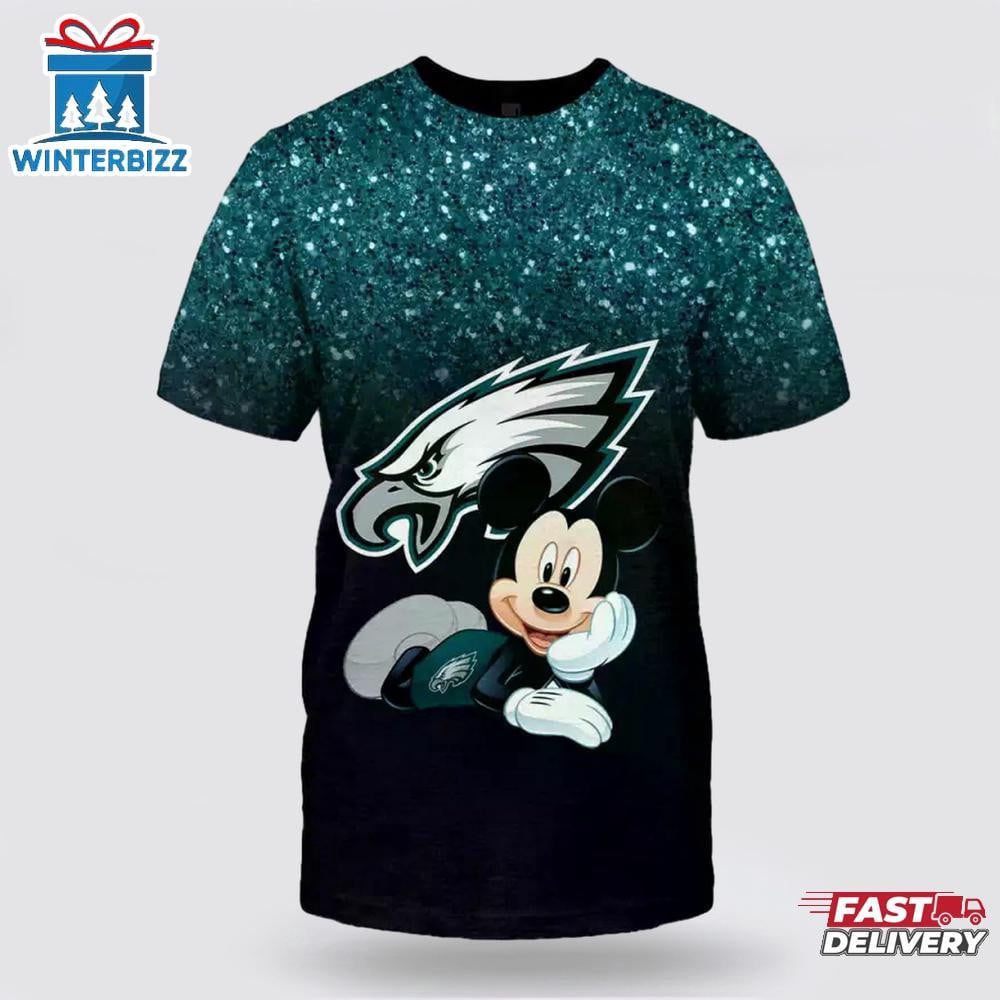 Philadelphia Eagles Mickey All Over Printed T-Shirt - Black