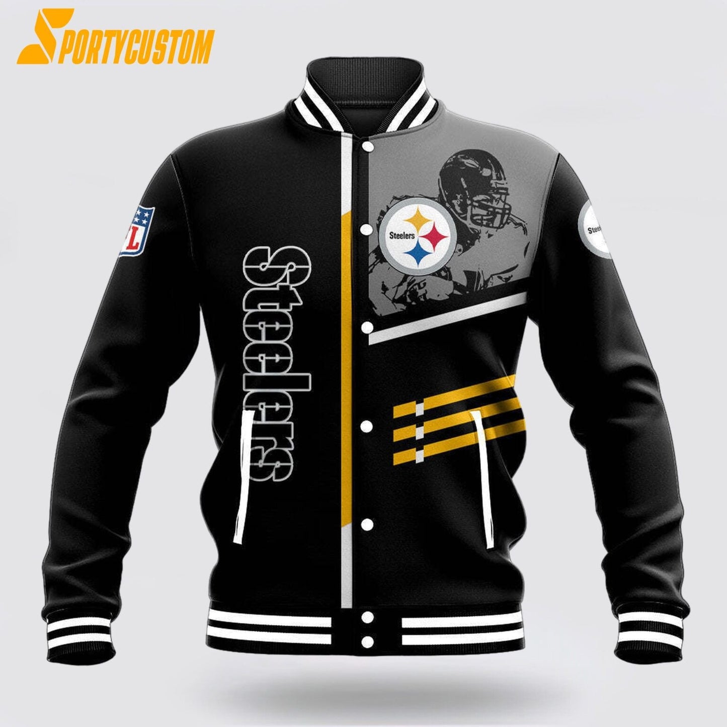Pittsburgh Steelers Player Baseball Jacket Varsity Jacket - Black - All-Over-Printed Jacket