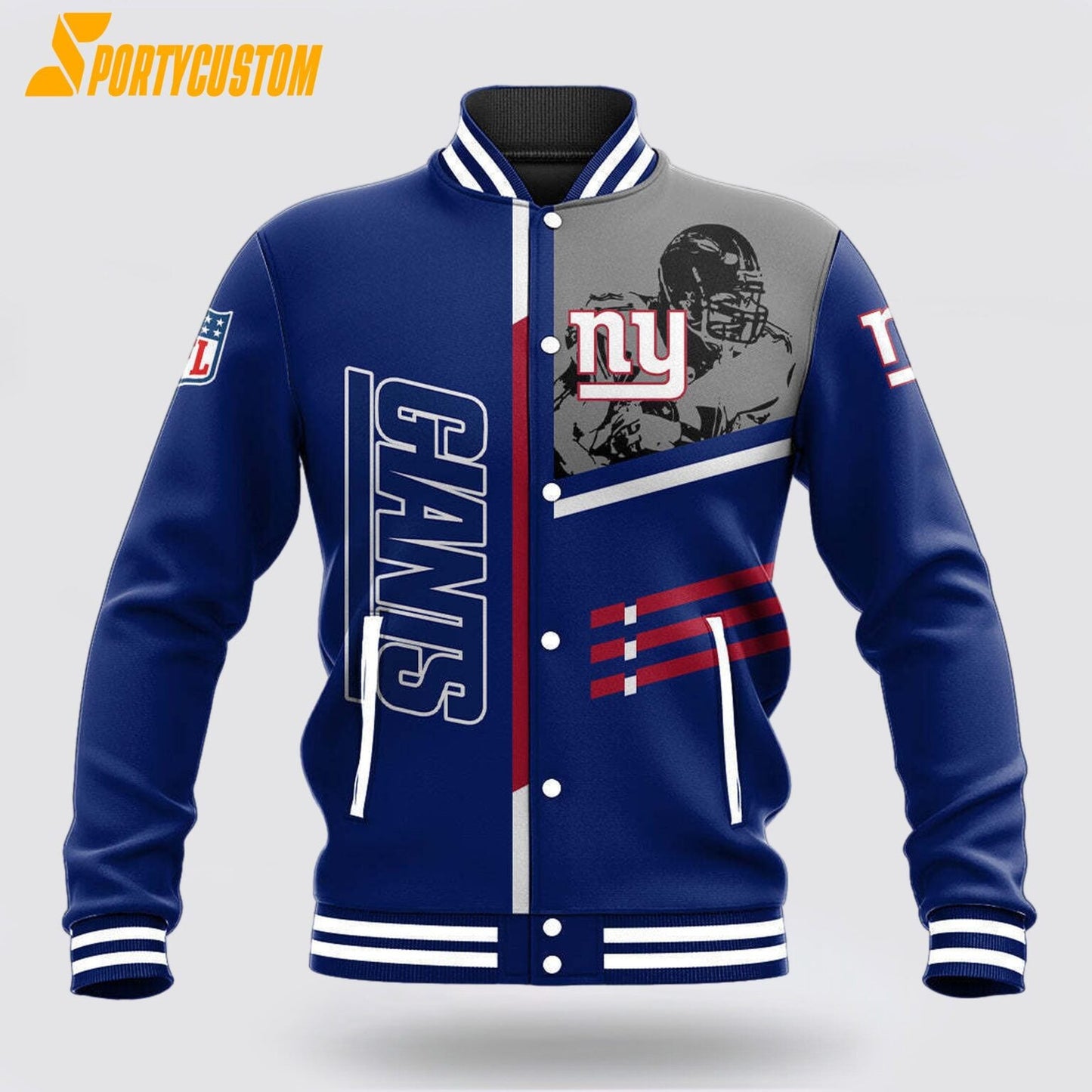 New York Giants Player Baseball Jacket Varsity Jacket - Blue - All-Over-Printed Jacket