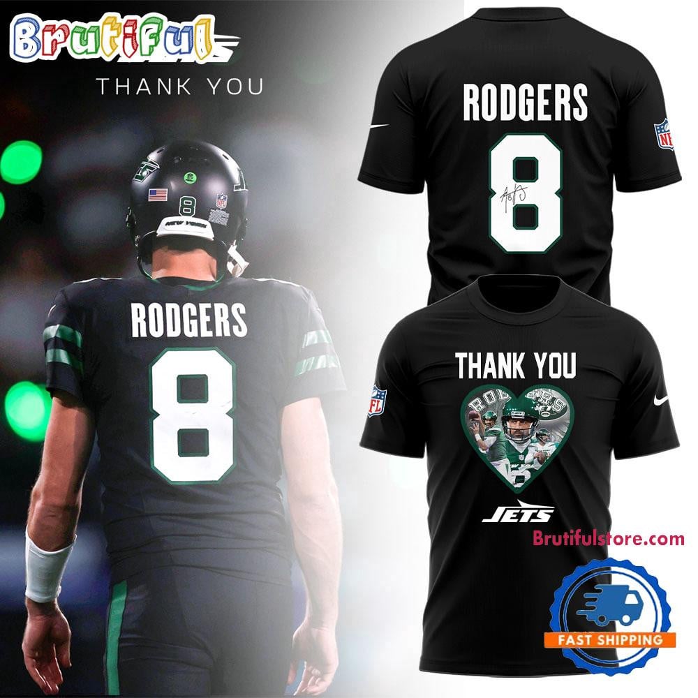 New York Jets NFL 2025 Thank You Rodgers All Over Printed T-shirt - Black