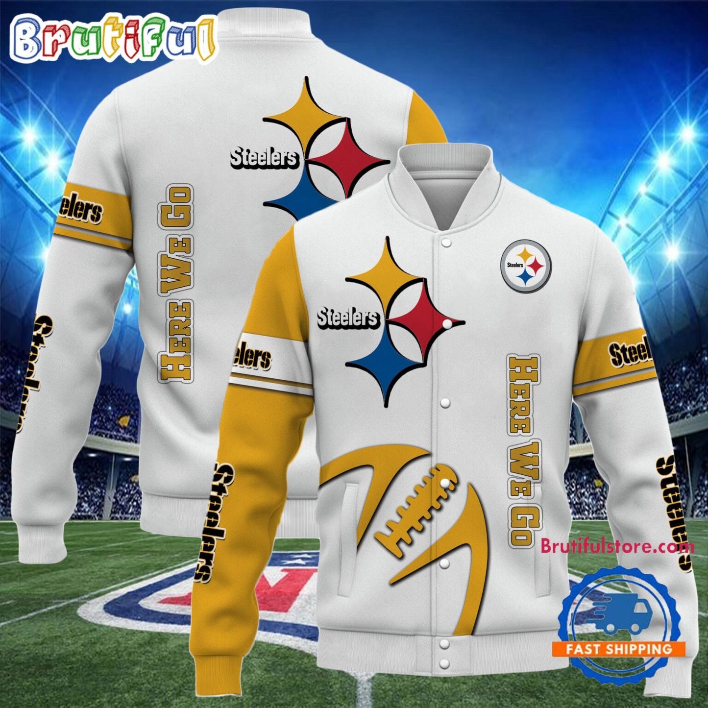 Pittsburgh Steelers 2024 Limited Edition New Design Baseball Jacket Varsity Jacket - White - All-Over-Printed Jacket