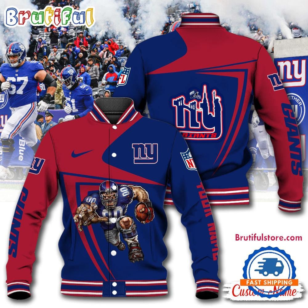 New York Giants Football Mascot Limited New Design Baseball Jacket Varsity Jacket - Blue - All-Over-Printed Jacket