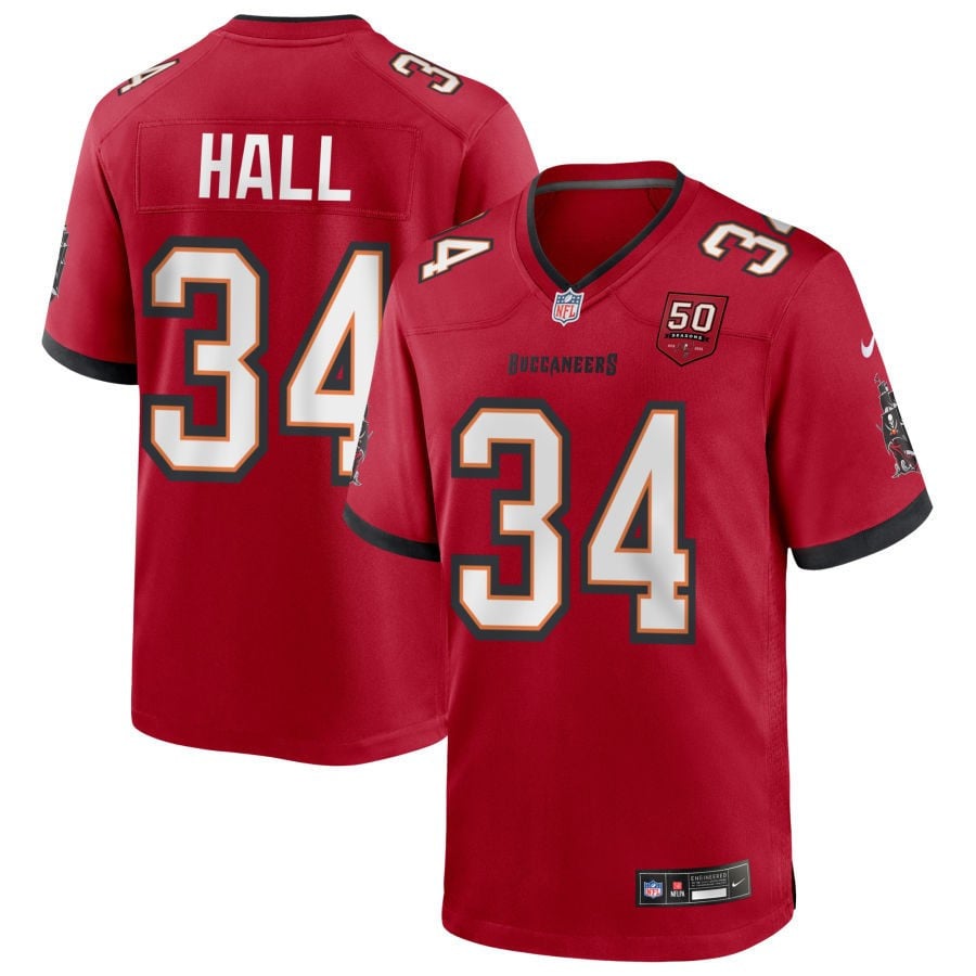Bryce Hall 34 Tampa Bay Buccaneers 50th Anniversary Game Men Jersey - Red