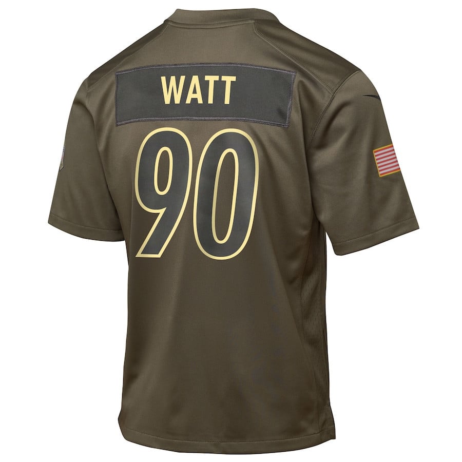 T.J. Watt 90 Pittsburgh Steelers 2025 Salute to Service YOUTH Jersey - Olive
