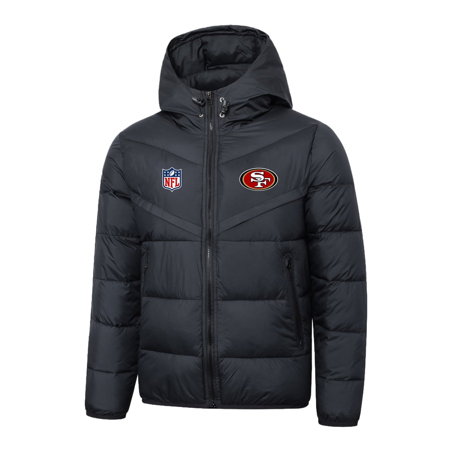 San Francisco 49ers Black Quilt Down Jacket - Heat-Printed Logos
