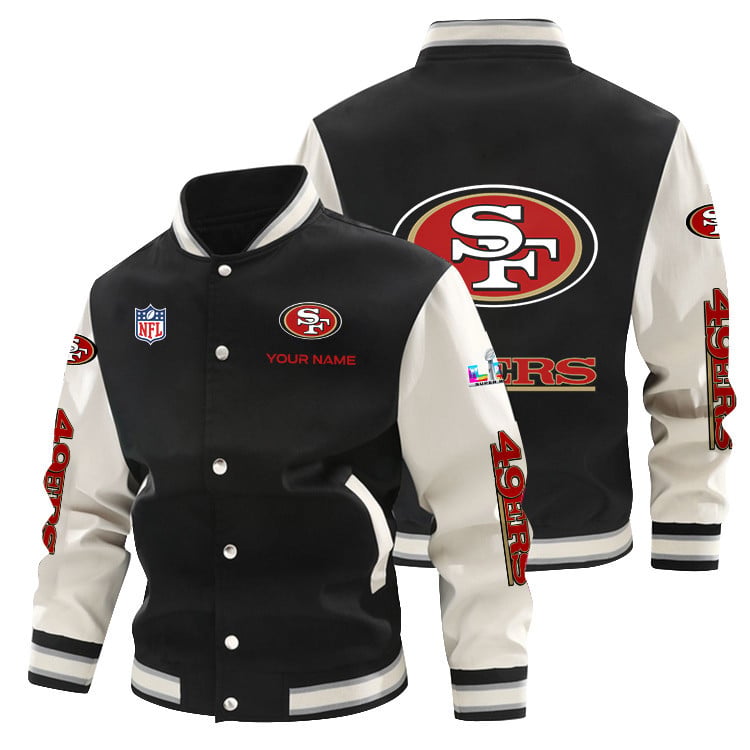 San Francisco 49ers 2026 Super Bowl LX Baseball Jacket – All-Over Print – Black