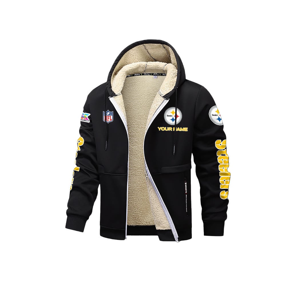 Pittsburgh Steelers 2026 Super Bowl LX Navy Fleece Zip-Up Jacket – Printed Logos, Personalized Name