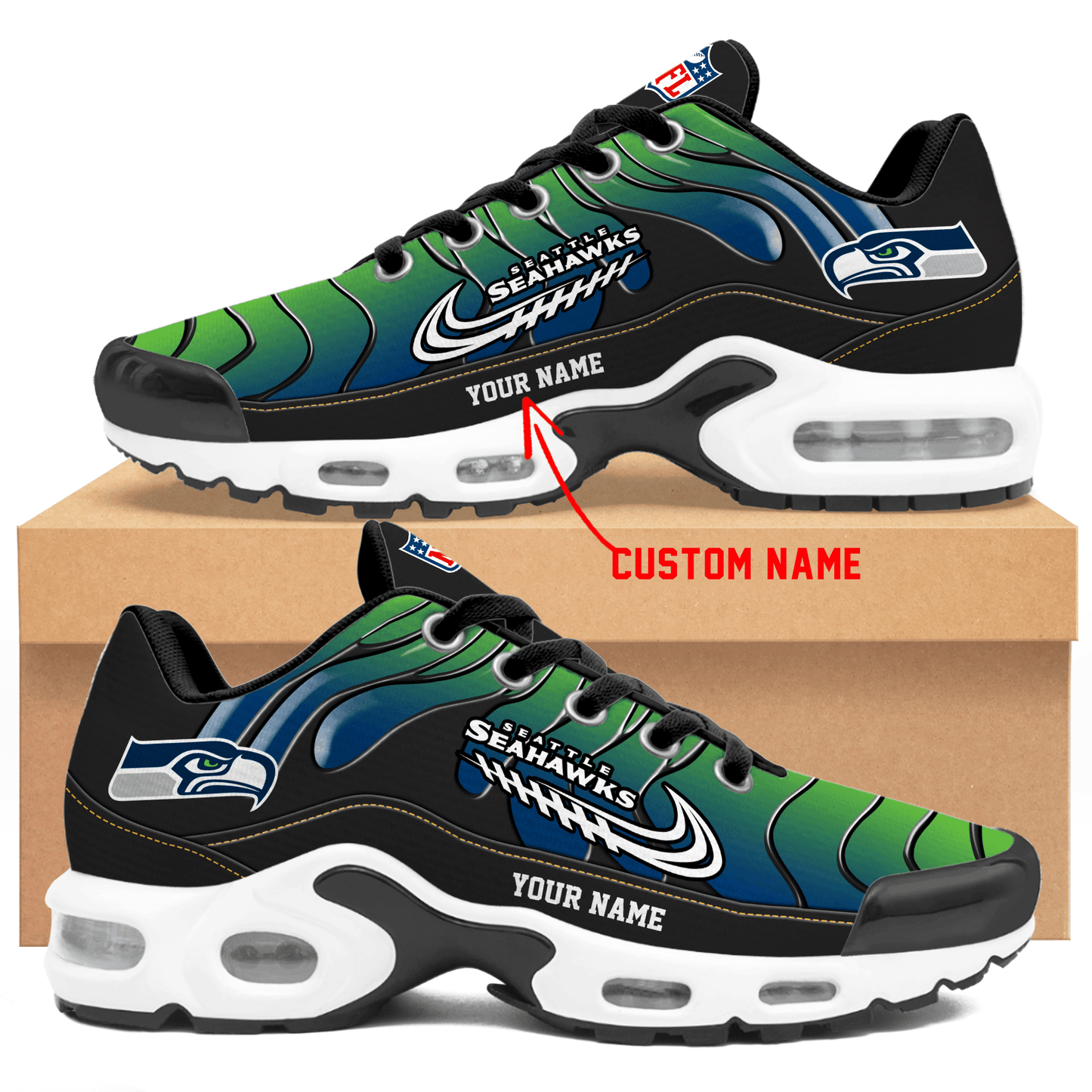 Seattle Seahawks Ombre Limited Edition Custom Name Air Max Shoes Sneakers For Men And Women
