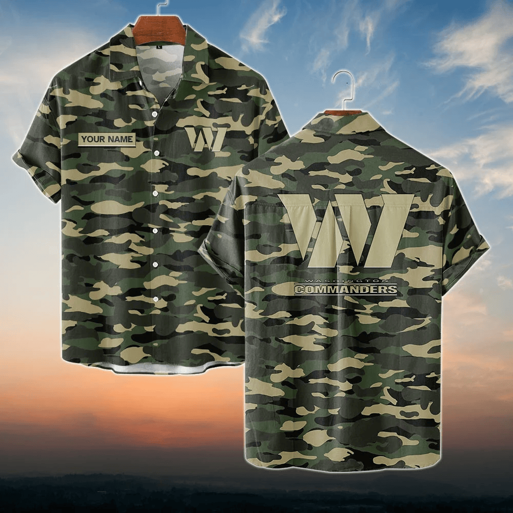 Washington Commanders NFL Dark Camo Custom Name Hawaiian Shirt