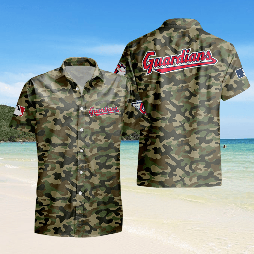 Cleveland Guardians Camo Hawaiian Shirt - Green