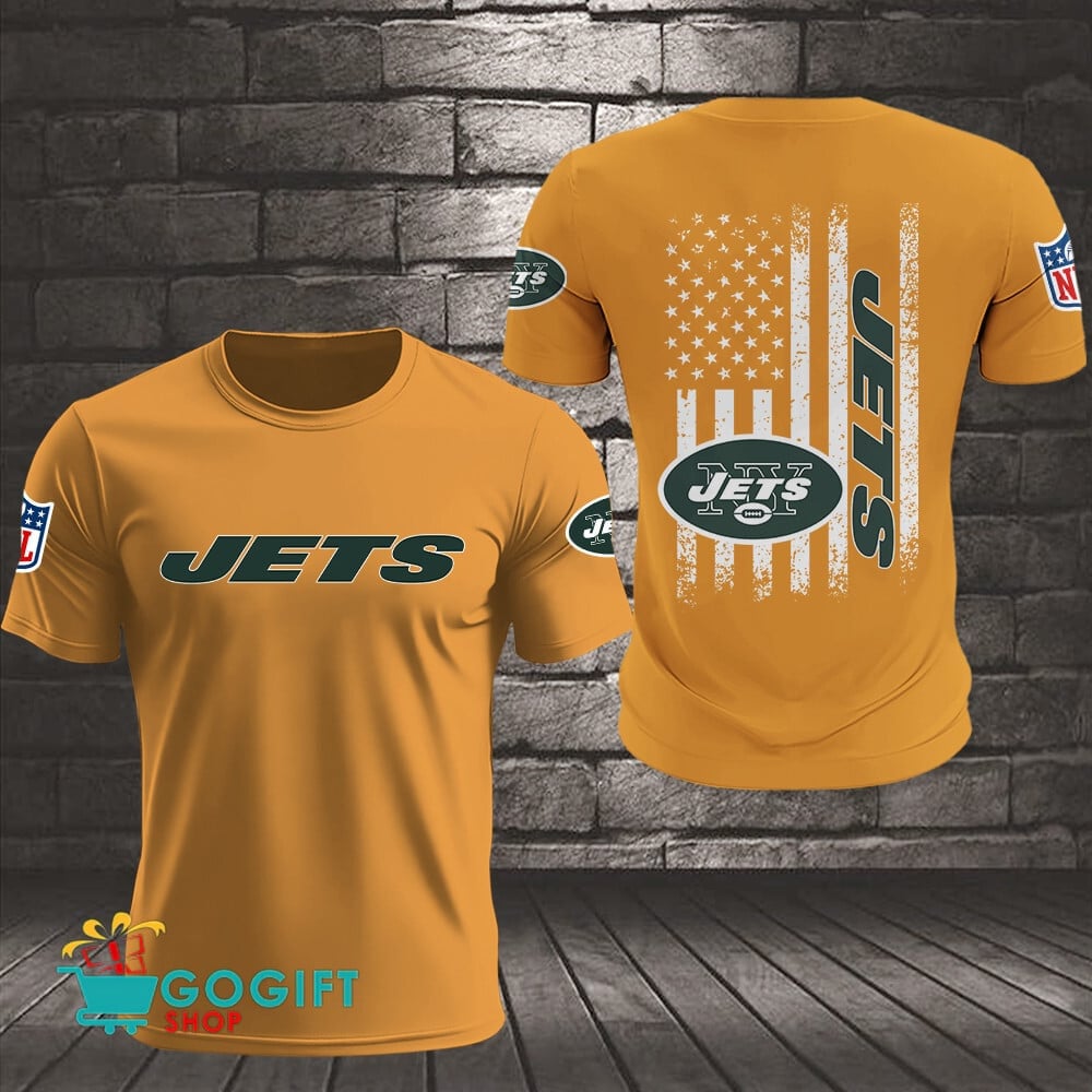 New York Jets US Flag Vintage Style All Over Printed T-shirt