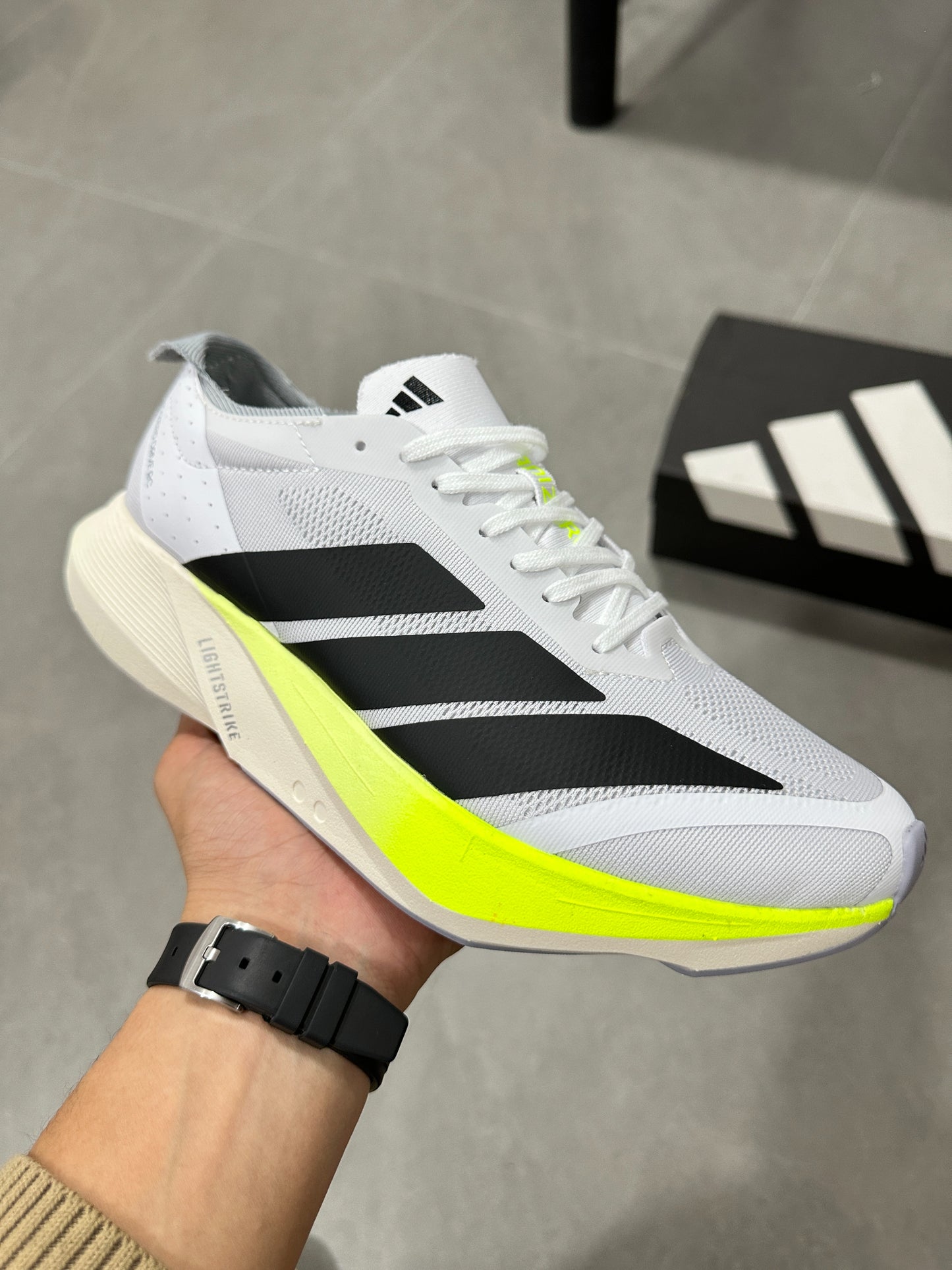 Adidas Duramo Speed (Cloud White / Core Black / Lucid Lemon colorway)