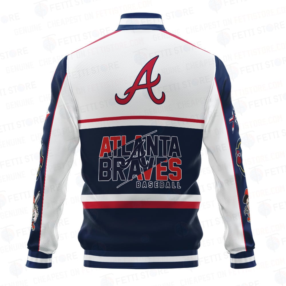 Atlanta Braves Baseball White And Dark Blue Pattern Varsity Jacket - All-Over-Printed Jacket