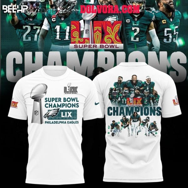 Philadelphia Eagles Let's Celebrate Super Bowl LIX Champions All Over Printed T-Shirt - White
