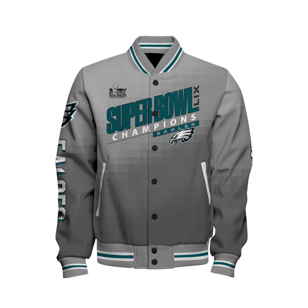 Philadelphia Eagles Super Bowl LIX Champions Counting Points Score Varsity Jacket - All-Over-Printed Jacket