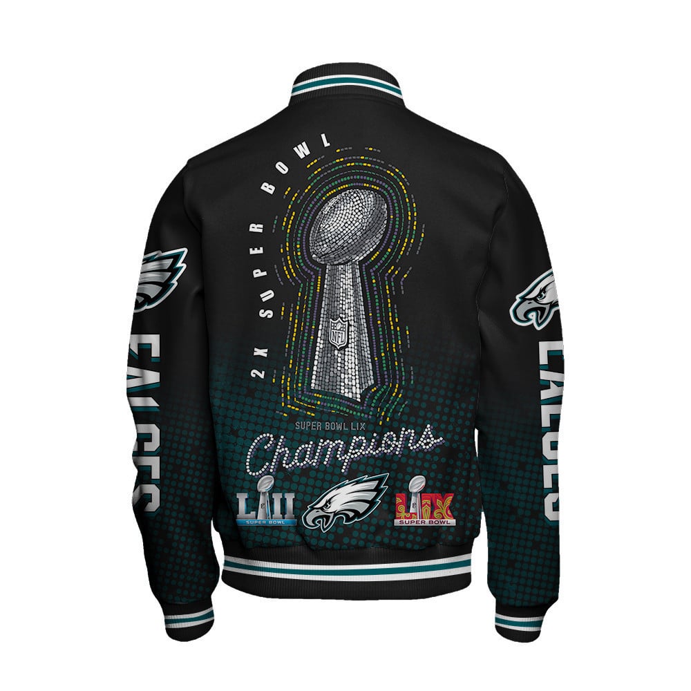 Philadelphia Eagles Super Bowl LIX Champions Symbol Of Victory Varsity Jacket - All-Over-Printed Jacket