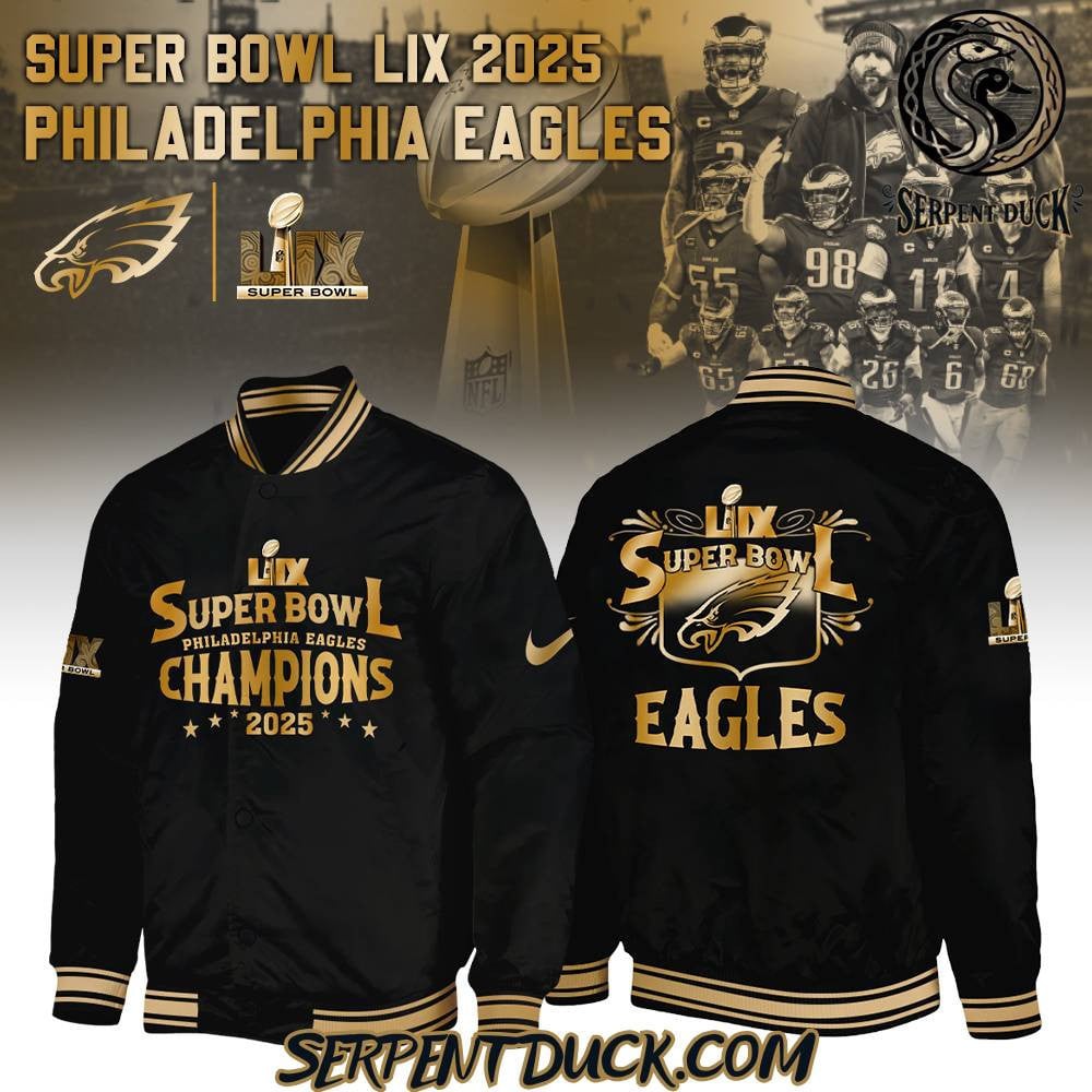 Philadelphia Eagles Champions Super Bowl LIX 2025 Baseball Jacket Varsity Jacket - Black - All-Over-Printed Jacket