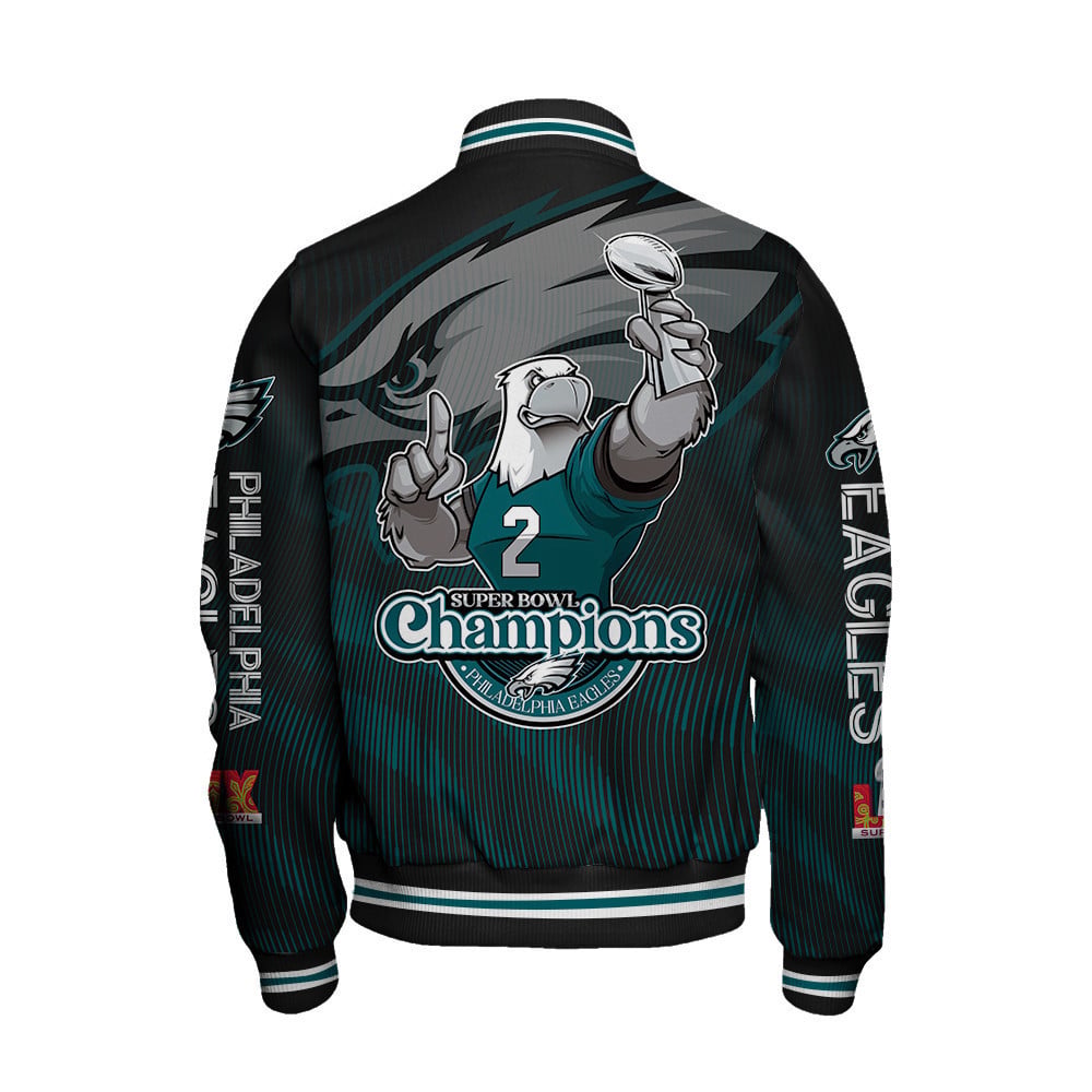 Philadelphia Eagles Super Bowl LIX Champions Green And White Storm Varsity Jacket - All-Over-Printed Jacket