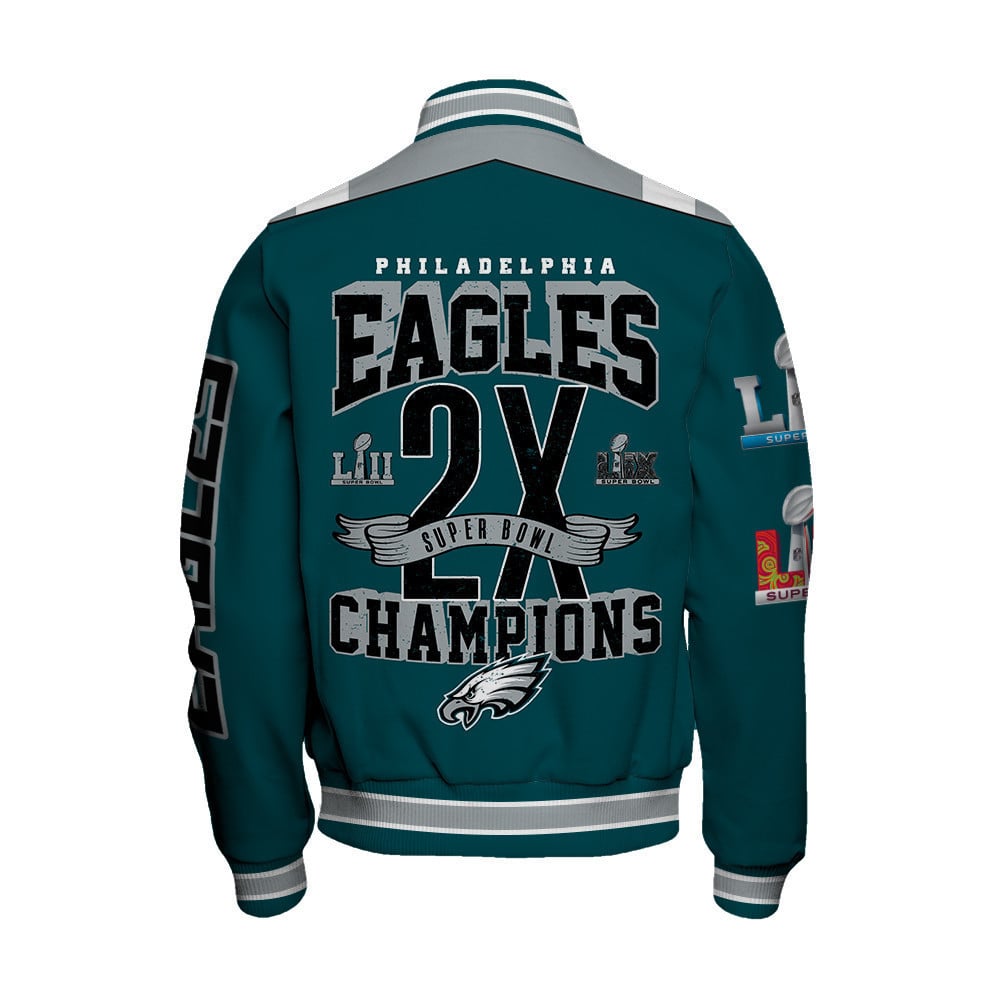 Philadelphia Eagles Super Bowl LIX Champions Fly High Varsity Jacket - All-Over-Printed Jacket