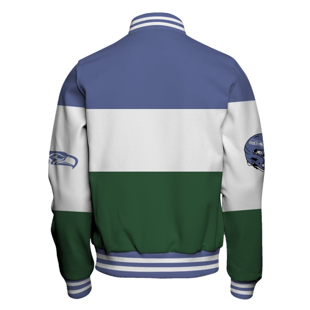 Seattle Seahawks Three-Striped Contrast Color Design Varsity Jacket