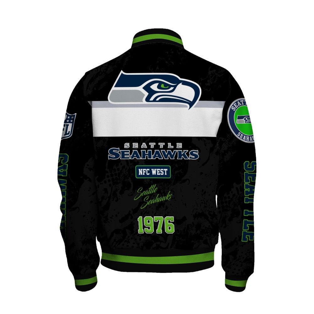 Seattle Seahawks Unique Badge/Patchwork and Horizontal Stripe Detailing Varsity Jacket