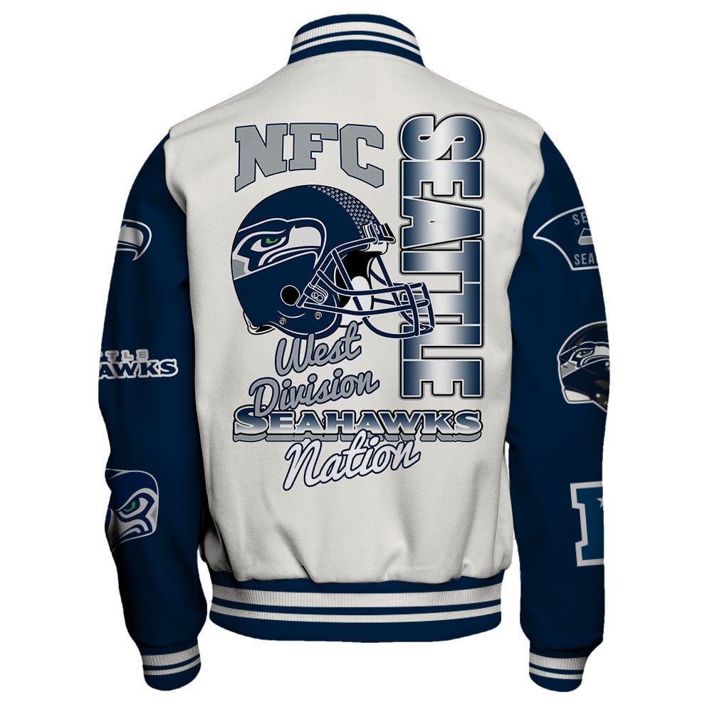 Seattle Seahawks Nation Primary Logo Sports Night Classic Varsity Jacket
