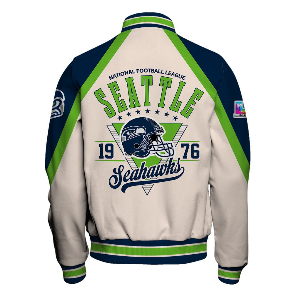Seattle Seahawks Premium 2025 Cream Colorway Varsity Jacket