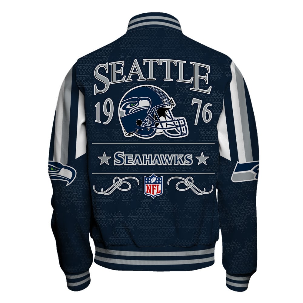 Seattle Seahawks In Full Retro Pattern, Super Bowl LX Varsity Jacket