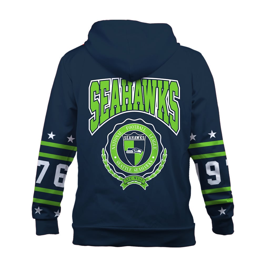 Seattle Seahawks Striped Rib-Knit Design & Foundation Anniversary Graphics 3D Zip Hoodie